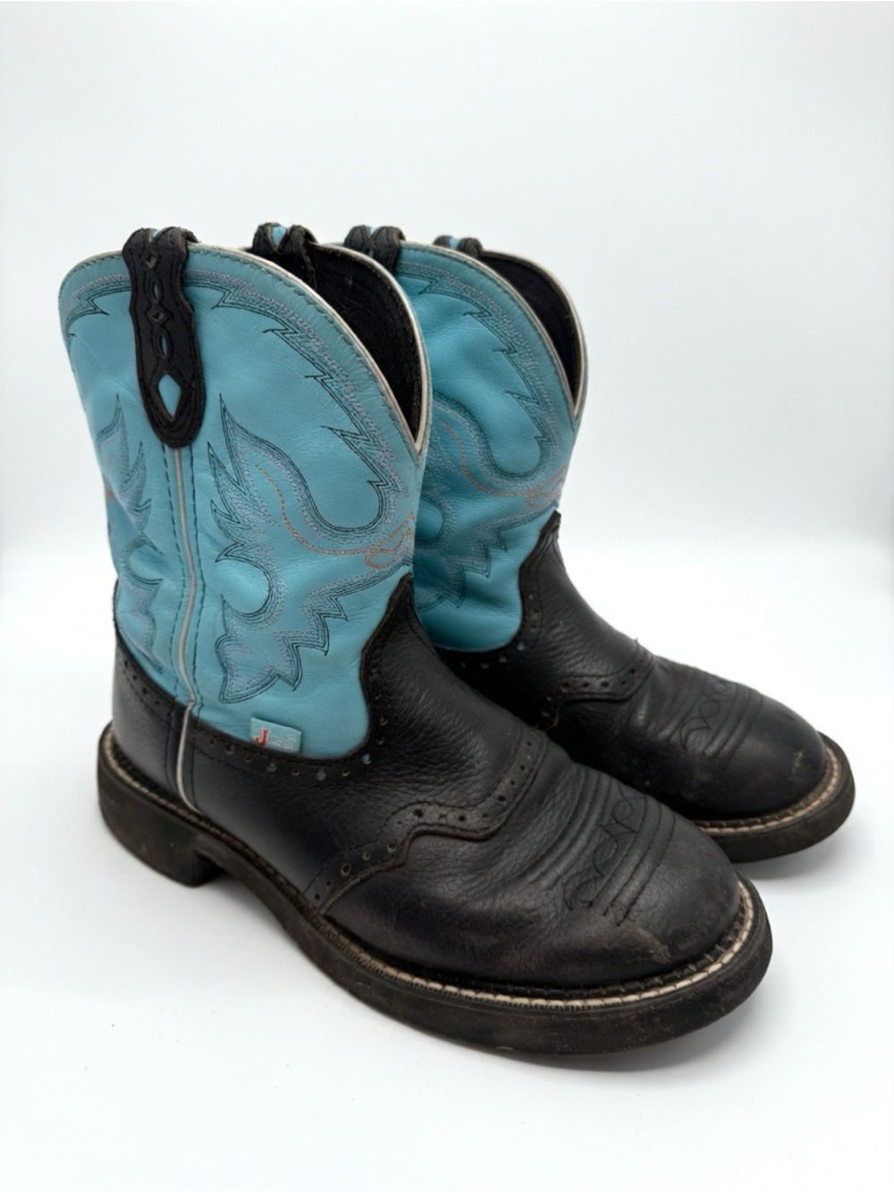 Justin Boots Black Leather Ankle Boot with Turquoise Shaft